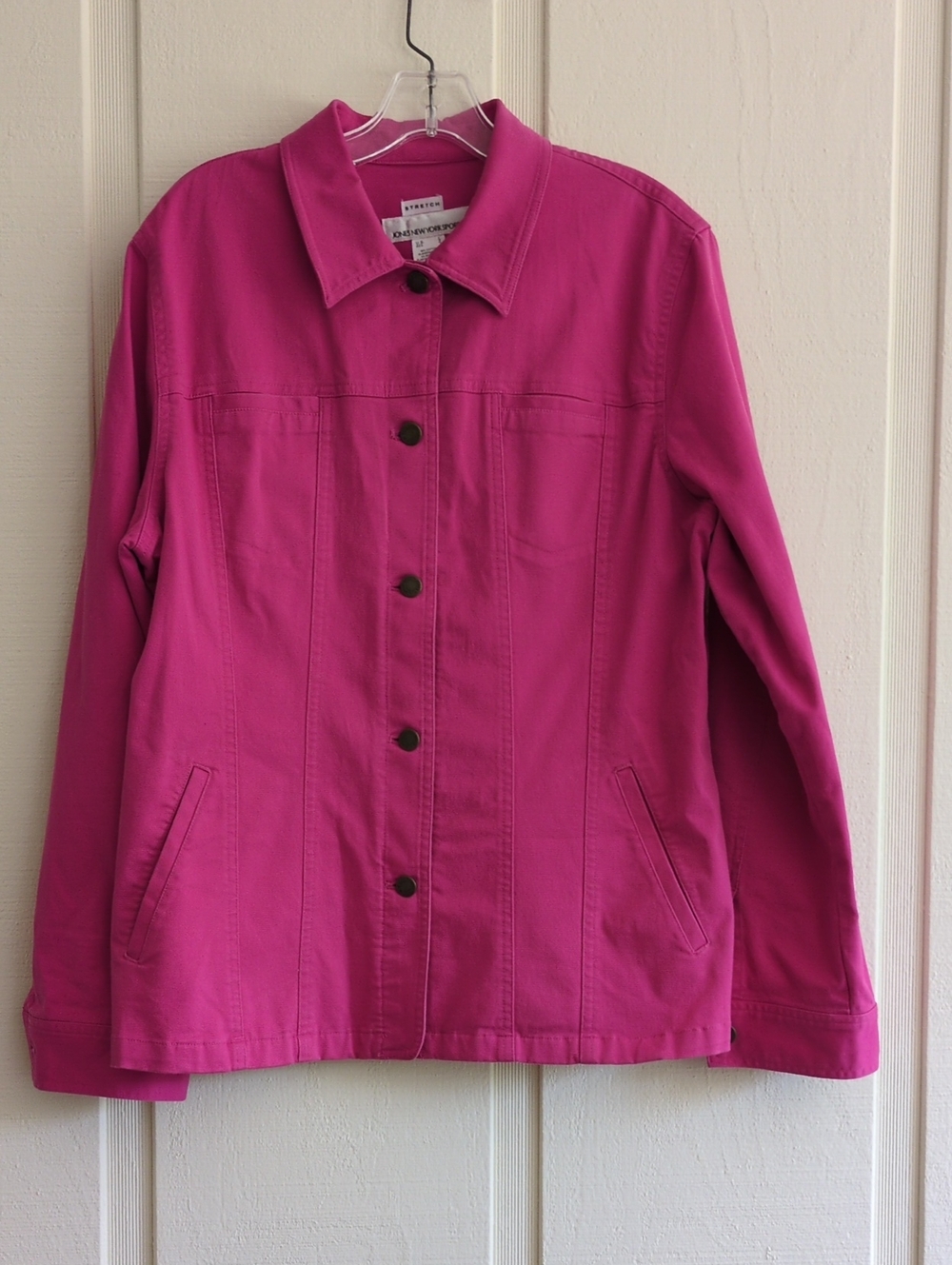 Jones New York Sport Fuchsia Button-Front Women’s Stretch Denim Barn Jacket